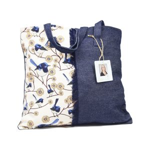 Denim Handbag with Screen Printed Panel