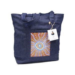 Denim Handbag with Screen Printed Pocket